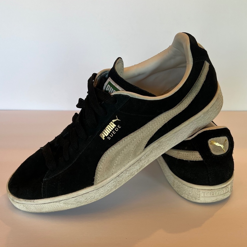 Puma Suede Black & Cream Classic 21 Sneakers, Size 9.5